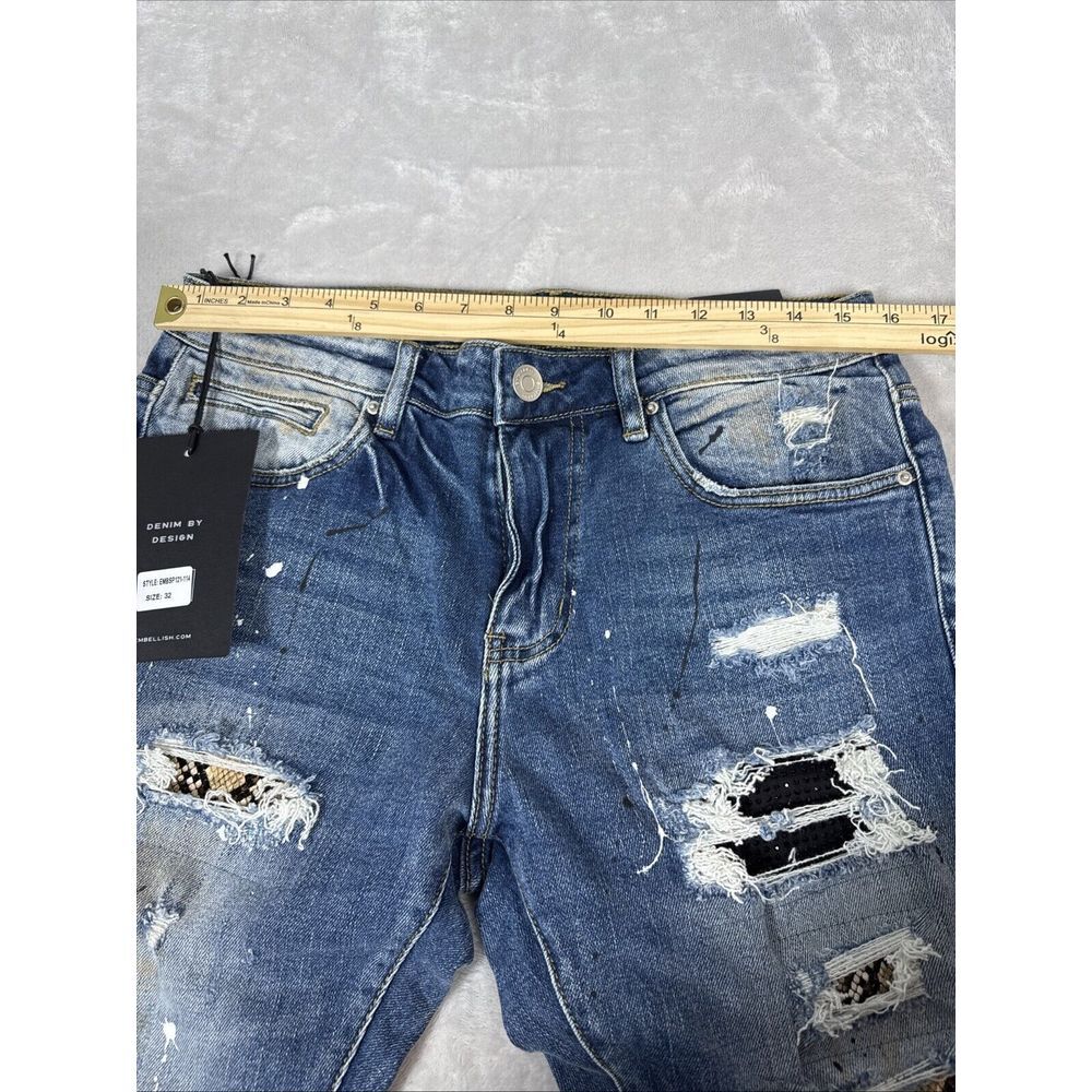 Embellish Men's Rip & Repair Patchwork Distressed Skinny Fit Denim Reptile - Picture 5 of 11
